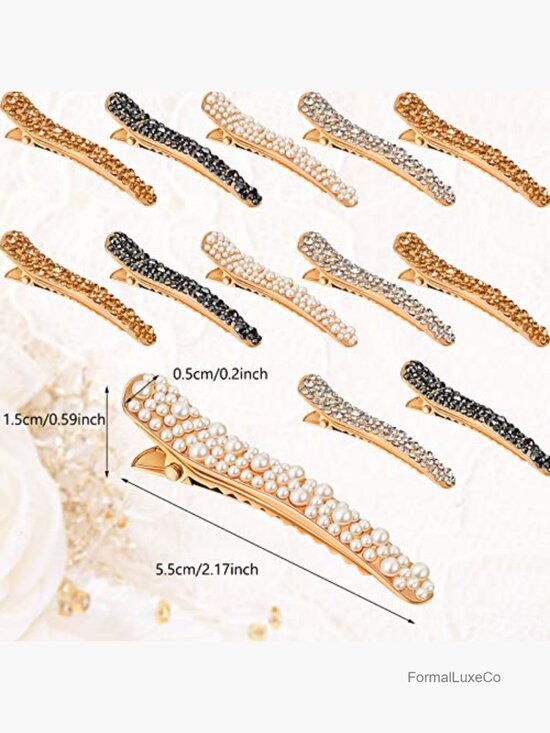 16pc Pearl Rhinestone Alligator Hair Clips Duckbill Barrettes Styling Tools
